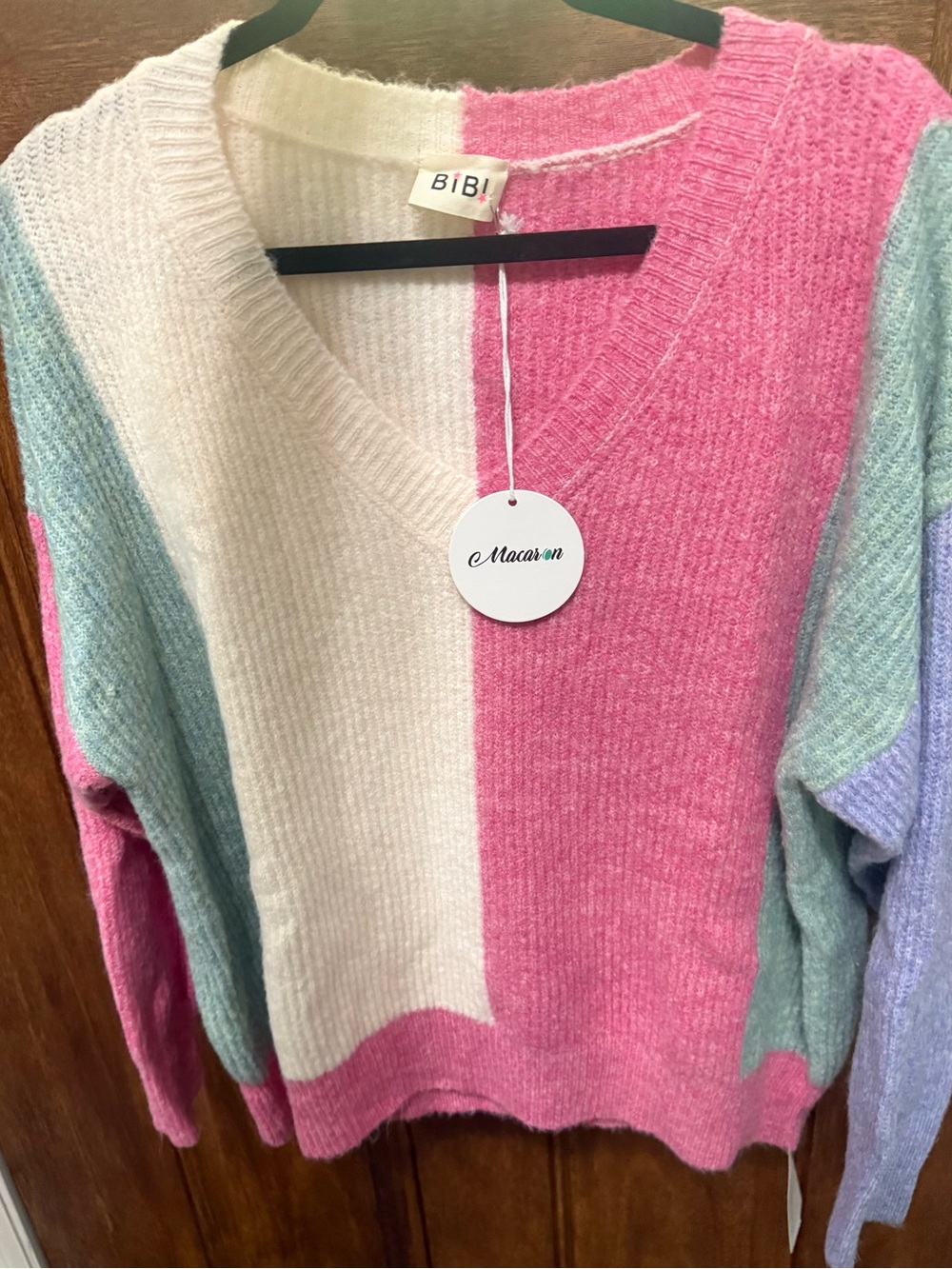 BiBi Women's Colorblock Cozy Knit Sweater - Pink, Green, Lavender